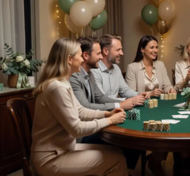 Rekreacyjny wieczór przy stole pokerowym podczas prywatnej uroczystości